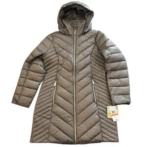 NWT Michael Kors Packable Down Zip Up Hooded Taupe Lt Brown Puffer Jacket Small